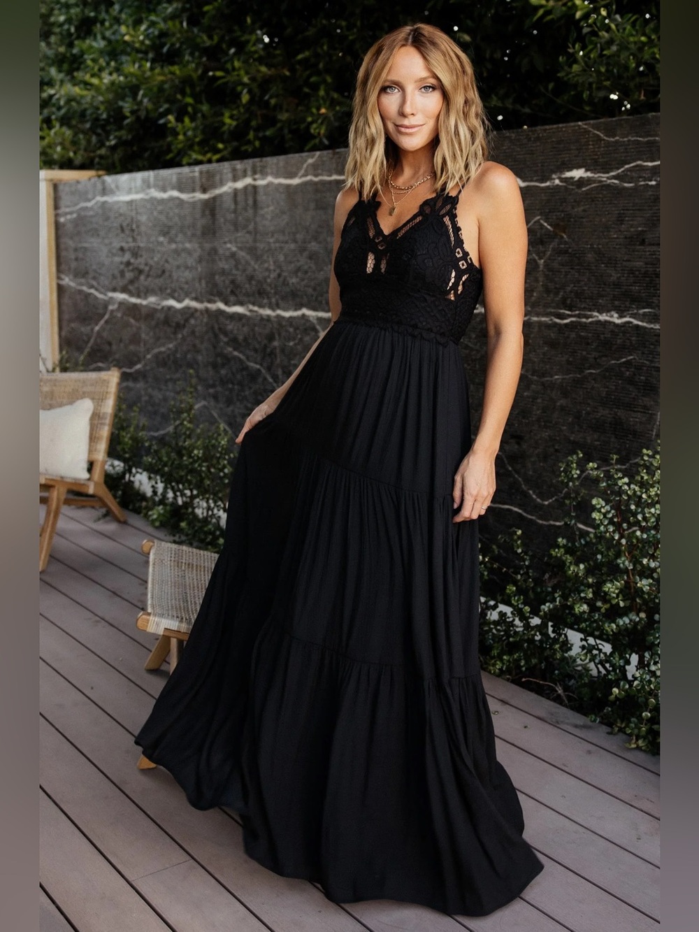 Baltic Born Dresses Summerlin Lace Black Maxi Dress - XS